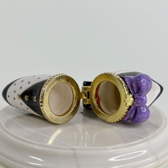 Porcelain Hinged Trinket Box Mud Pie Pillbox Fashion Set Hat Shoe Purse Vintage - Picture 7 of 11